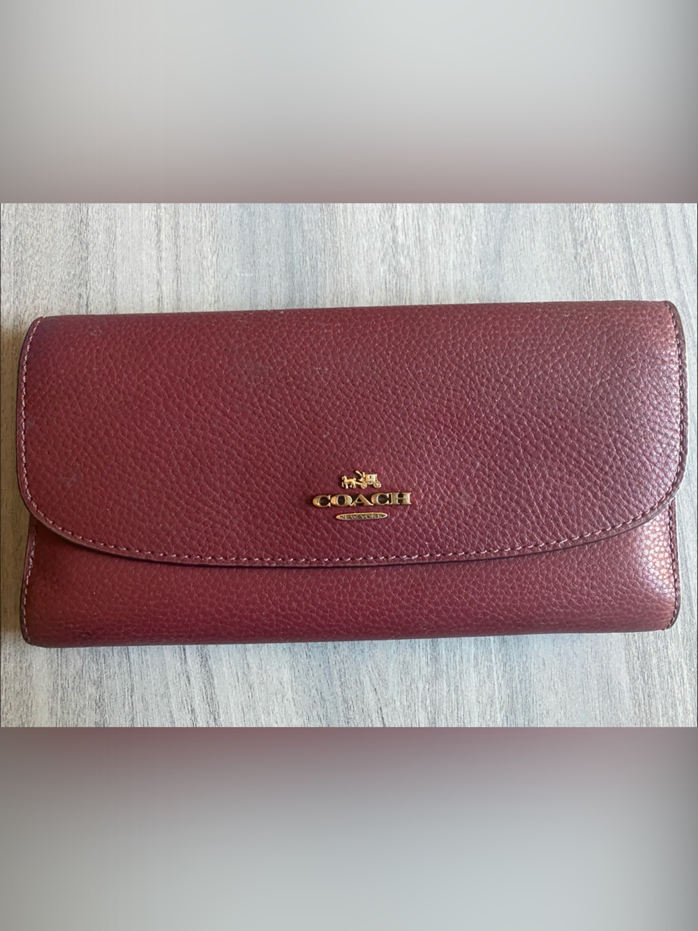 COACH Women’s Wine Pebbled Leather Card & Key Wallet with Gold Hardware